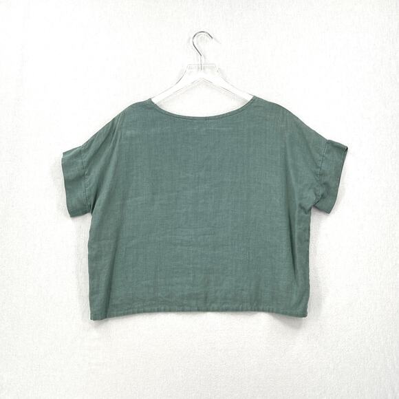FOUND PATH Linen Market Boxy Tee Womens Small Spruce Square Top Short Sleeve - Picture 2 of 14